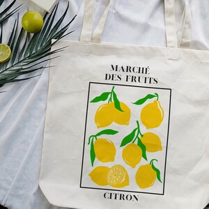 JUTEBEUTEL 100 % Baumwolle mit INNENTASCHEund Reißverschluss / Personalisierbar / Stoffbeutel dicker Stoff / Tote Bag Zitronen Bild 4