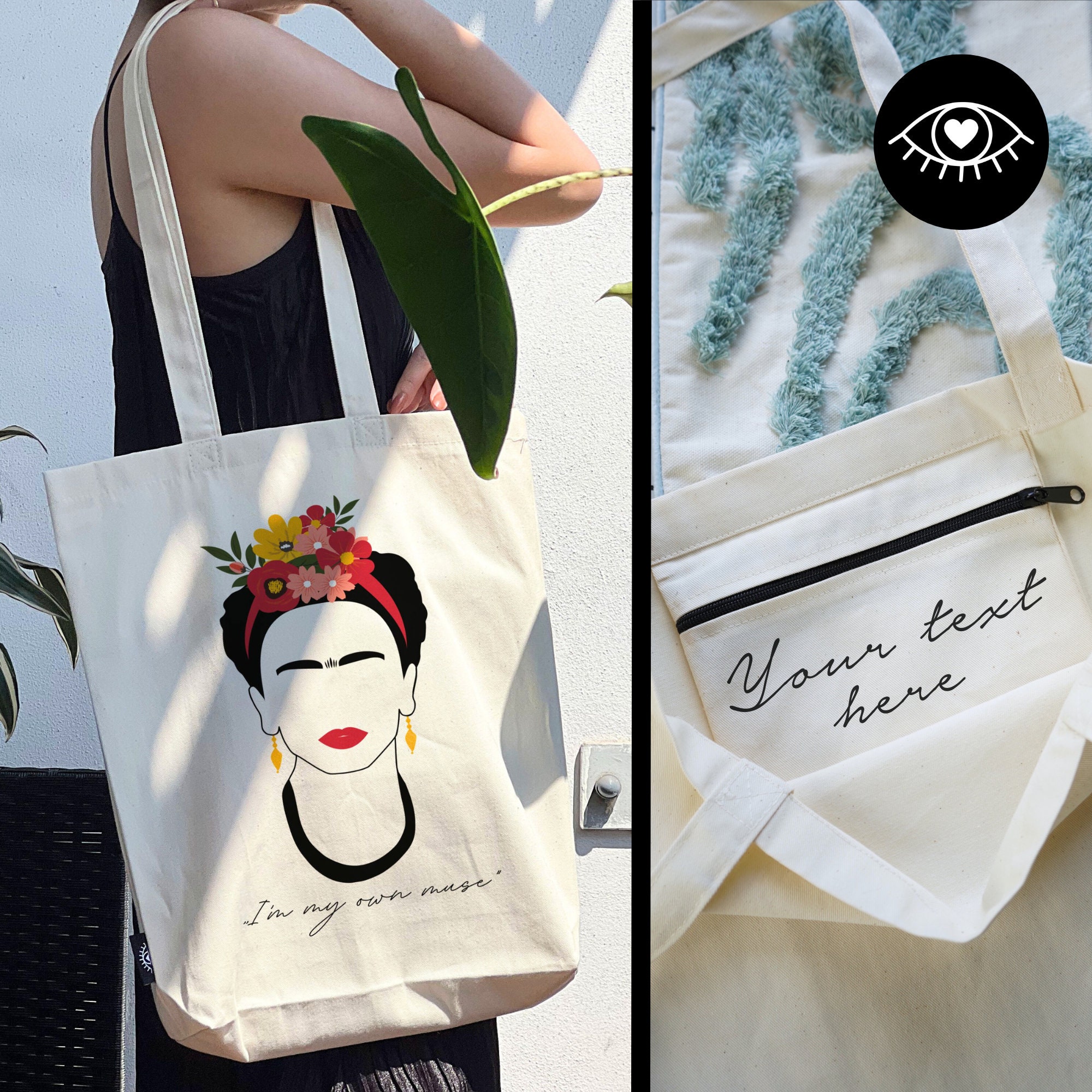 Borsa Tela Cotone Naturale Frida Kahlo | Shopper Artigianale Donna