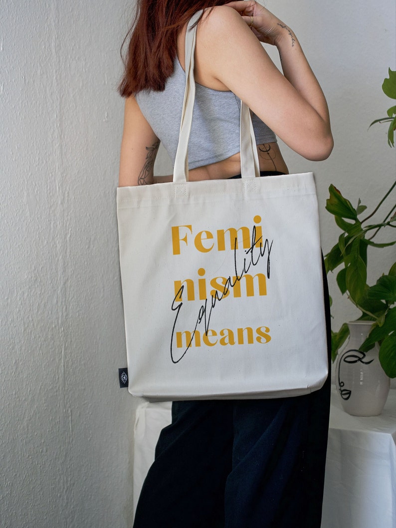 JUTEBEUTEL 100 % Baumwolle mit INNENTASCHE und Reißverschluss / Personalisierbar / Stoffbeutel dicker Stoff / Tote Bag Feminist Bild 3