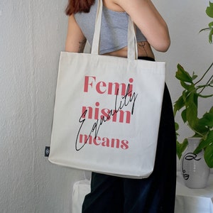 JUTEBEUTEL 100 % Baumwolle mit INNENTASCHE und Reißverschluss / Personalisierbar / Stoffbeutel dicker Stoff / Tote Bag Feminist Bild 2