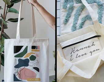 JUTEBEUTEL 100 % Baumwolle mit INNENTASCHE und Reißverschluss / Personalisierbar / Stoffbeutel dicker Stoff / Tote Bag Abstrakt