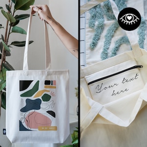 SAC JUTE 100% coton avec POCHE INTÉRIEURE et fermeture éclair / Personnalisable / Sac en tissu tissu épais / Tote bag Abstrait