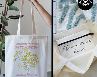 JUTE BAG 100% cotton with INNER POCKET and zipper / Customizable / Fabric bag thick fabric / Tote Bag Environmentally friendly