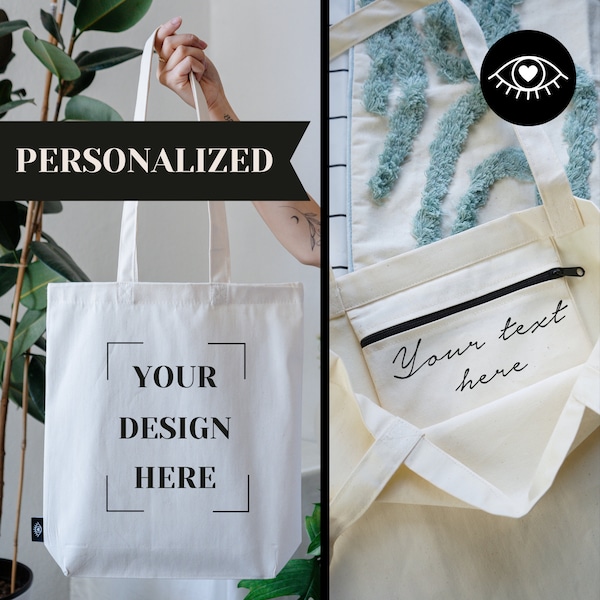 Gepersonaliseerde jute tas van 100% katoen met binnenzak en rits / stoffen tas van dikke stof / cadeau-idee