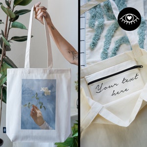 SAC JUTE 100% coton avec POCHE INTÉRIEURE et fermeture éclair / Personnalisable / Sac en tissu tissu épais / Tote bag Respectueux de l'environnement
