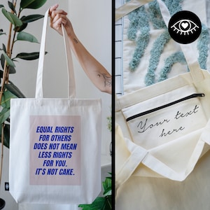 SAC FOURRE-TOUT 100% coton avec POCHE INTÉRIEURE et fermeture éclair / sac en tissu sac en jute tissu épais / Equal Rights Typo