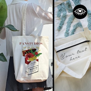 SAC JUTE 100% coton avec POCHE INTÉRIEURE et fermeture éclair / Personnalisable / Sac en tissu tissu épais / Tote Bag Y2K