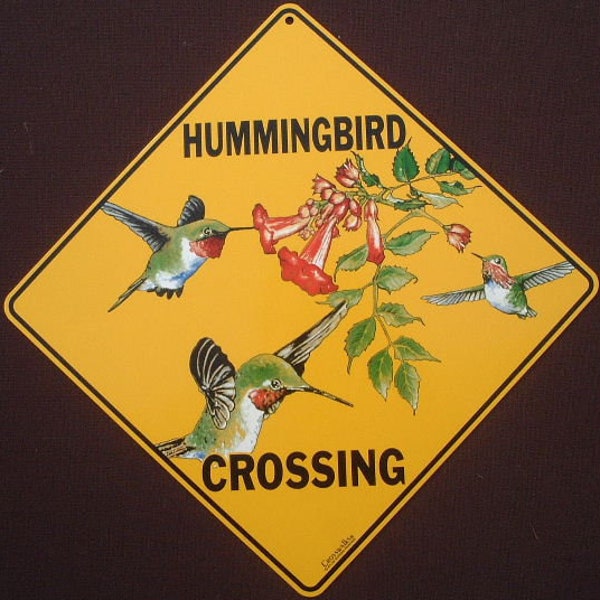HUMMINGBIRD CROSSING SIGN 16 1/2 by 16 1/2 new birds decor novelty signs art