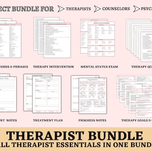Therapist Bundle, Therapy Intervention, Therapy Goals, Therapy Questions, Therapy Words & Phrases, Progress Notes, Clinical Cheat Sheets PDF