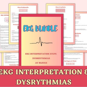 EKG & Dysrhythmia Interpretation Cheat Sheet Bundle, Nursing Fundamentals, Nursing School Cardiac Study Guide, Nursing Student Study Notes