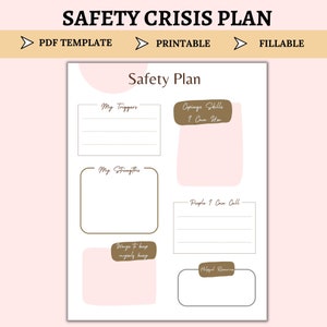 Safety Crisis Plan Template Therapist Tools Therapeutic Worksheet