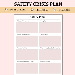 Safety Crisis Plan Template | Therapist Tools | Coping Skills | Suicide Prevention | Counseling Template | Therapy Aid | Mental Health Form