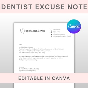 Editable Doctor&#39;s Excuse Note Template: Printable Medical Form (Canva Template)