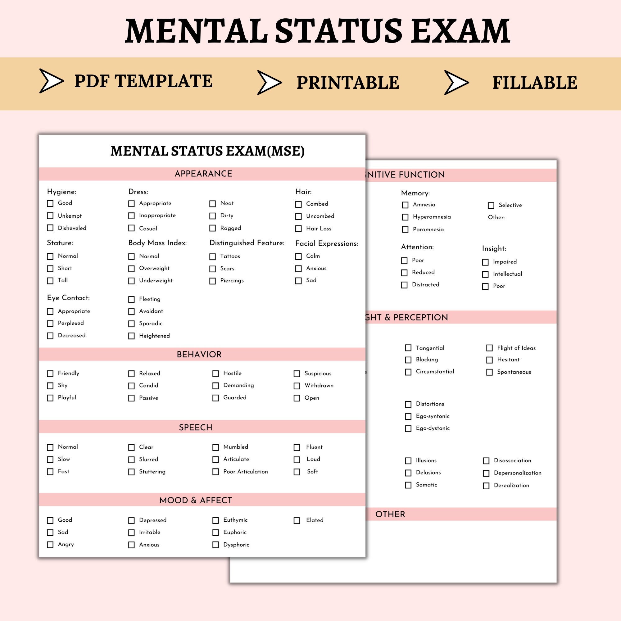 Mental Status Exam Cheat Sheet, Therapy Forms, Client Intake Form ...