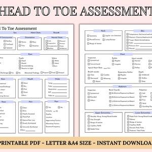 Head to Toe Assessment Template Nursing Checklist | Nursing Student Notes | Patient Assessment Template | Health Assessment Class