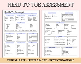 Head to Toe Assessment Template Nursing Checklist | Nursing Student Notes | Patient Assessment Template | Health Assessment Class
