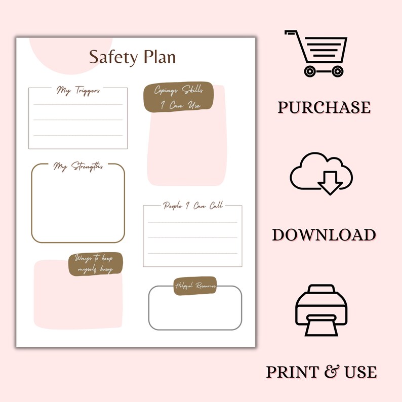 Safety Crisis Plan Template Therapist Tools Therapeutic Worksheet