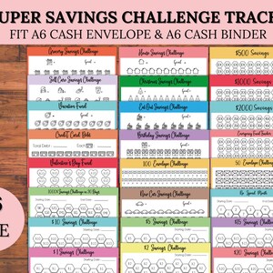 A6 Savings Challenge Printable, Mega Savings Challenge Bundle for A6 Budget Binder and Cash Envelopes, A6 Budget Binder Inserts, A6 Inserts