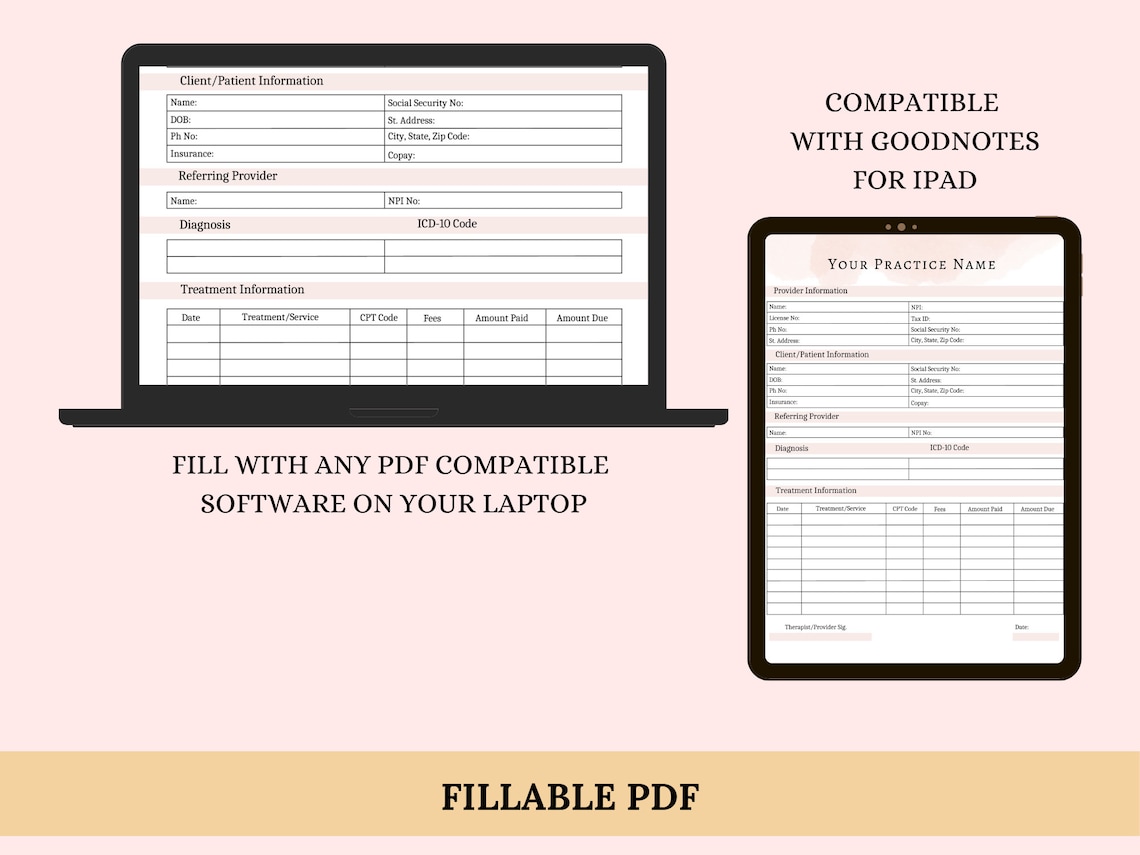 Superbill Template for Mental Health Provider / Therapist Fillable
