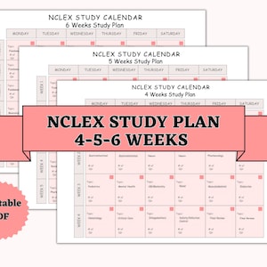 NCLEX Study Plan Calendar, NCLEX Study Guide, 4, 5, 6 Weeks NCLEX Study Plan