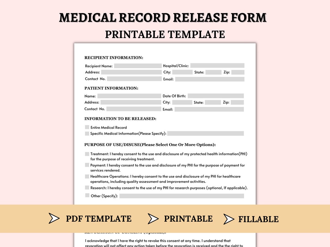 Medical Record Release Form Template Printable Medical Release Form Medical Record Release Form Template Printable Medical Release Form