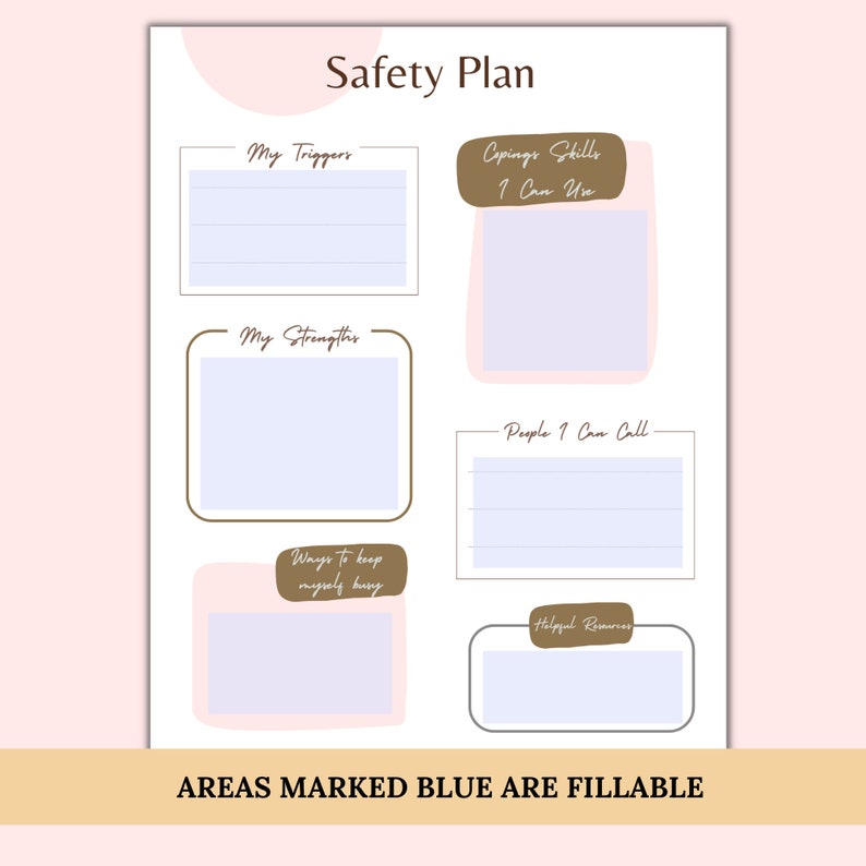 Safety Crisis Plan Template, Therapist Tools, Therapeutic Worksheet