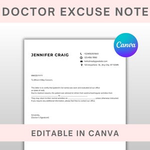 Editable Doctor Excuse Note Template, Canva Download