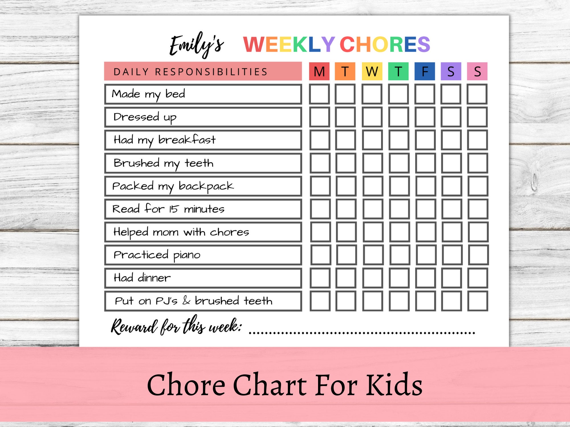 Editable Chore Chart for Kids Printable Kids Daily Weekly Responsibility  Chart Kids Chore List Kids Daily Routine Checklist PDF 