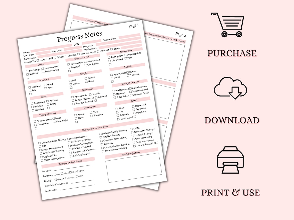 Progress Notes for Therapists | Client Counseling Template | Client ...