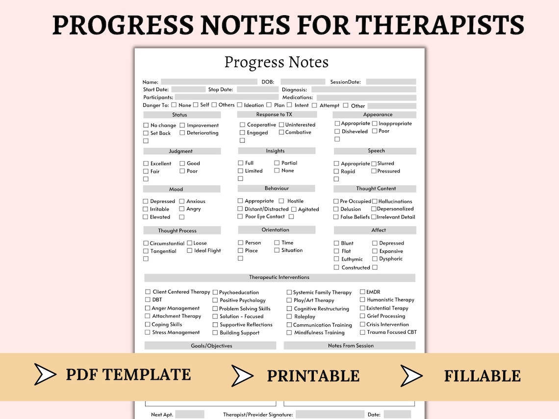 Progress Notes for Therapists | Client Counseling Template | Client ...