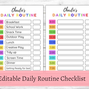 Daily Routine Chart for kids, Editable Daily Checklist, Chore Chart For Kids, Editable Daily Routine for kids, Daily Schedule Template