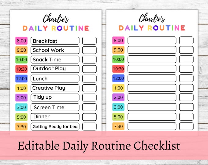 Editable Daily Routine Checklist: Printable Habit Tracker (adult/kids