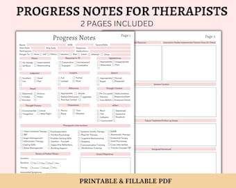 Progress Notes For Therapists | Client Counseling Template | Client Progress Notes | Therapy Tools | Printable & Fillable Template