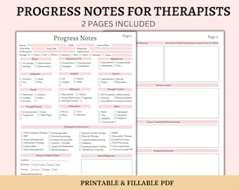 Fortschrittshinweise für Therapeuten | Kundenberatung Vorlage | Notizen zum Fortschritt des Kunden | Therapie-Werkzeuge | Druckbare & ausfüllbare Vorlage