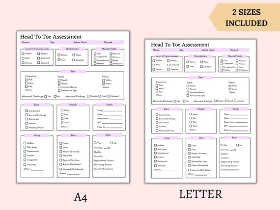Nursing Head To Toe Assessment Form Physical Assessment Checklist