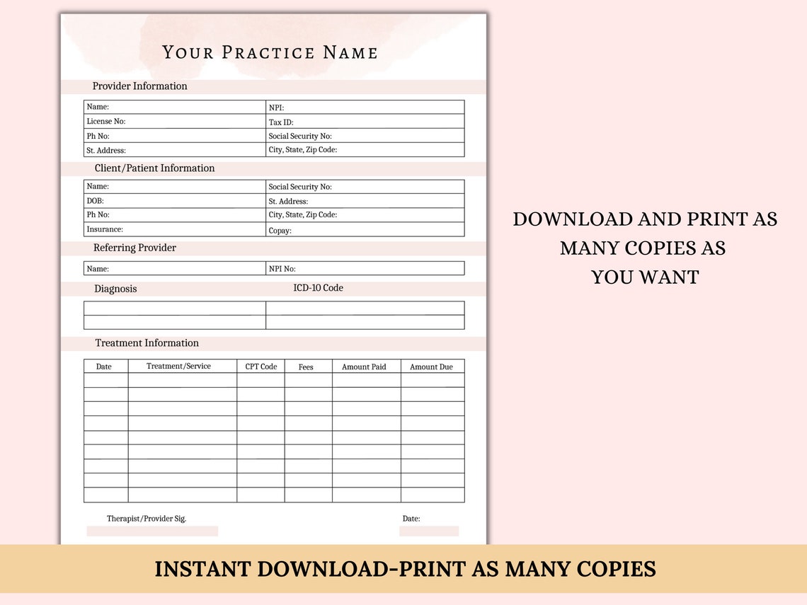  Superbill Template For Mental Health Provider Therapist Etsy