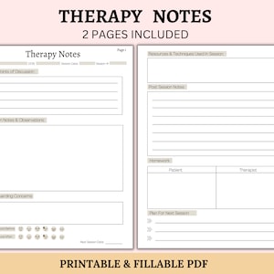 Appunti sulla terapia / Foglio di lavoro per terapeuti / Modello di sessione terapeutica stampabile e compilabile per i clienti / Consulenza per i pazienti / Sessione di salute mentale