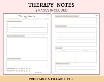 Therapie Hinweise | Therapeuten Arbeitsblatt | Druckbare & ausfüllbare Therapie Sitzung Vorlage für Kunden | Geduldige Beratung | Psychische Gesundheit Sitzung