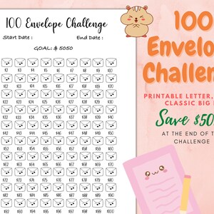 100 Envelope Challenge Printable, Savings Challenge, Savings Tracker ...