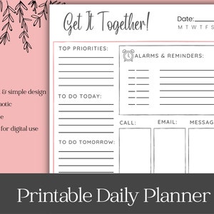 ADHD daily Planner, Printable ADHD Journal, Daily Planner Digital, Daily Planner PDF, Get It Together, Productivity Planner