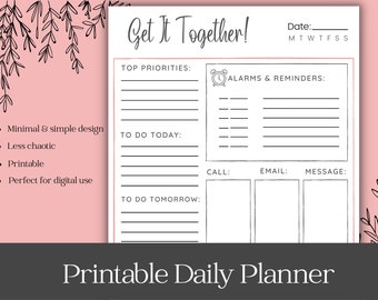 ADHD daily Planner, Printable ADHD Journal, Daily Planner Digital, Daily Planner PDF, Get It Together, Productivity Planner