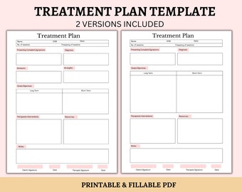Behandllungsplan-Vorlage Druckbares PDF | Therapeut Vorlage | Bearbeitungsplan-Formular | Bewertung der psychischen Gesundheit | Kunden-Behandlungsplan