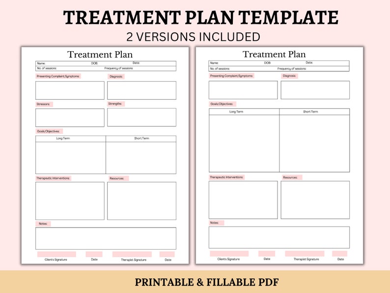 Treatment Plan Template Printable Fillable PDF | Therapist Template | Treatment Plan Form | Mental Health Assessment | Client Treatment Plan
