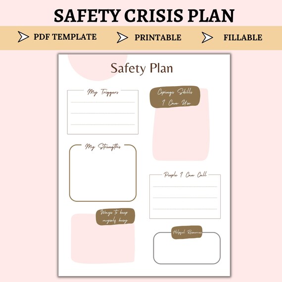 Safety Crisis Plan Template Therapist Tools Therapeutic Etsy