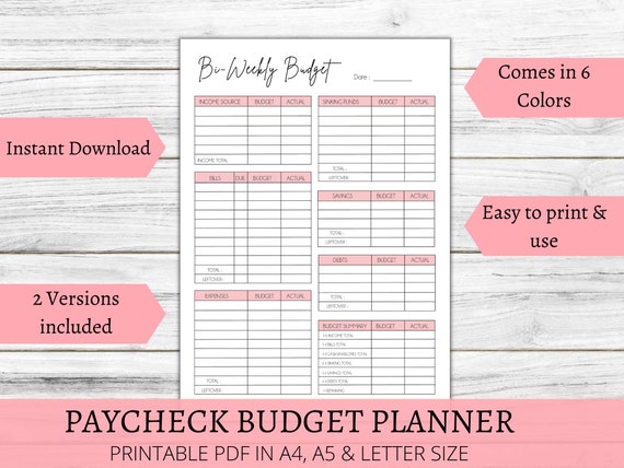 Biweekly Budget Planner Template Paycheck Budget Printable | Etsy