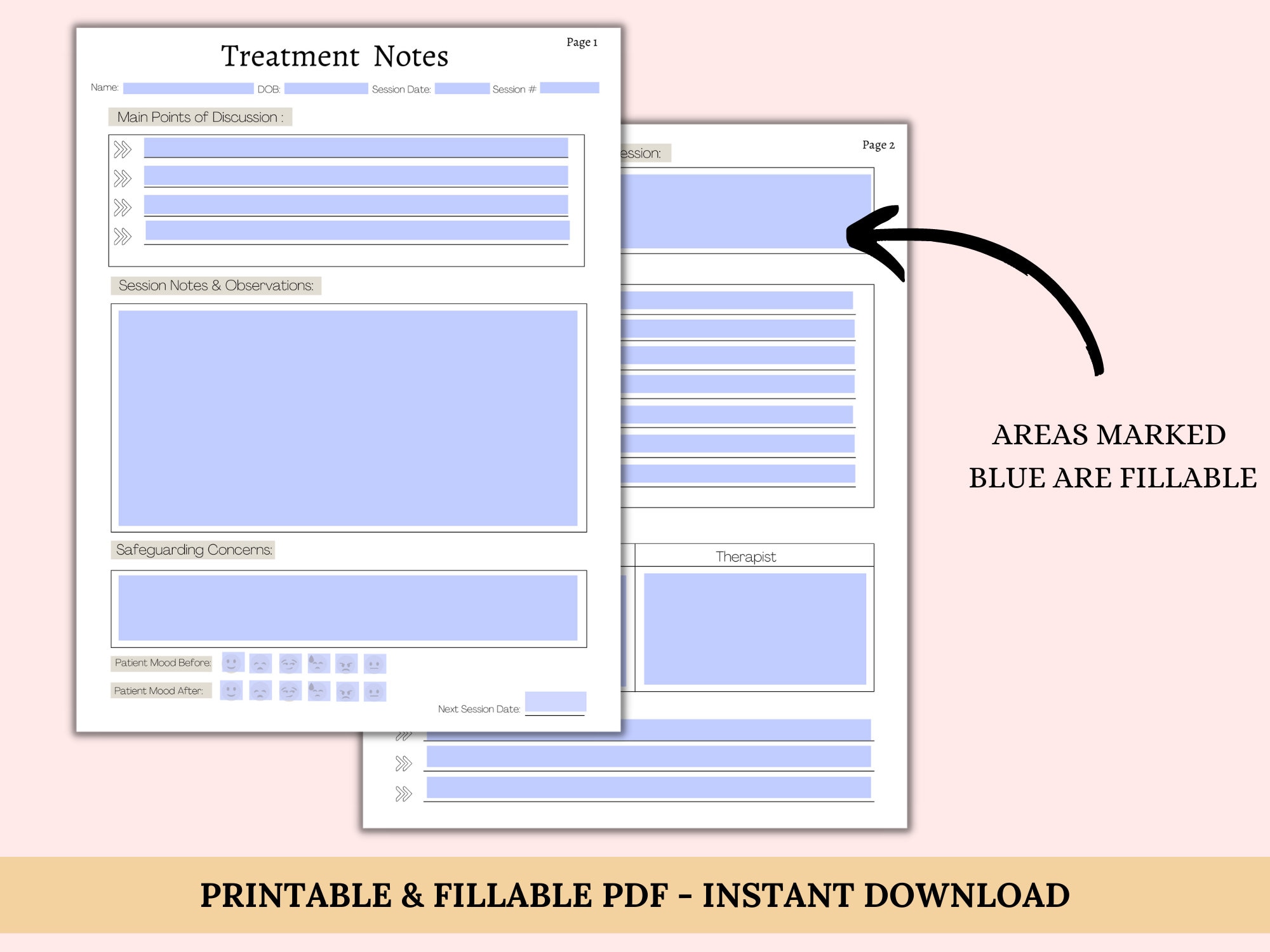 Treatment Notes Template | Therapist Notes Template for Clients ...