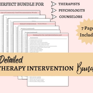 Therapeutic Intervention List, Therapist Cheat Sheet, Therapy Progress Notes, Therapist Documentation, Case Manager Notes, Therapy Tools CBT