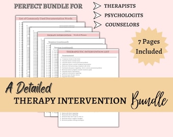 Therapeutic Intervention List, Therapist Cheat Sheet, Therapy Progress Notes, Therapist Documentation, Case Manager Notes, Therapy Tools CBT