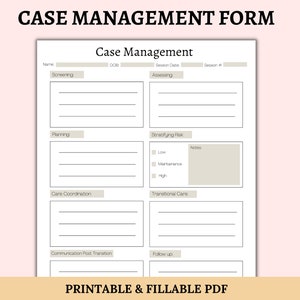 Case Manager Progress Notes, Client Notes, Case Notes, Counseling Notes, Fillable & Printable Template, Mental Health Notes, Client Form