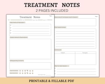 Sjabloon voor behandelingsnotities | Sjabloon therapeutnotities voor klanten | Werkblad therapeut | Aantekeningen counselingsessie | Pdf voor geestelijke gezondheidstherapie